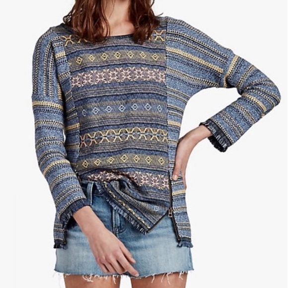 Lucky Brand Escape Fringe Hip-Zip Sweater - Picture 1 of 8